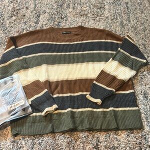 NET SHEIN Multi-Colored Neutral Striped Knit Sweater